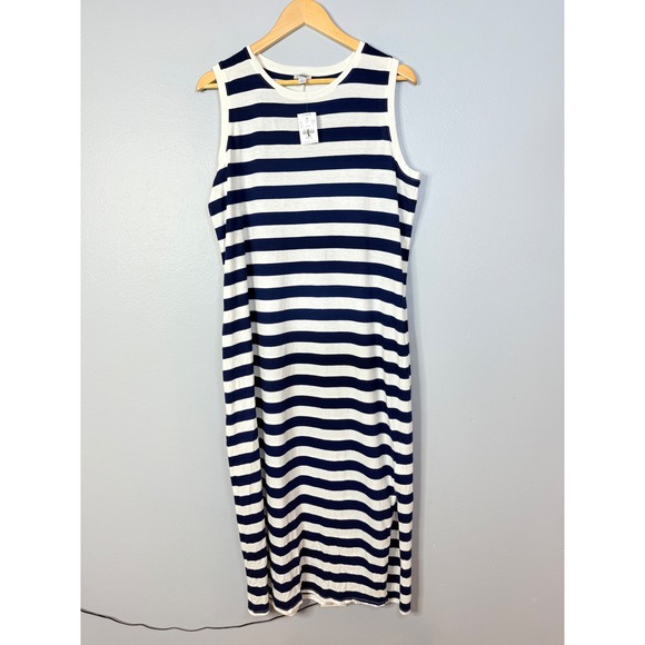 J.Crew Striped knit midi‎ dress Large Blue & White NWT - Picture 2 of 10